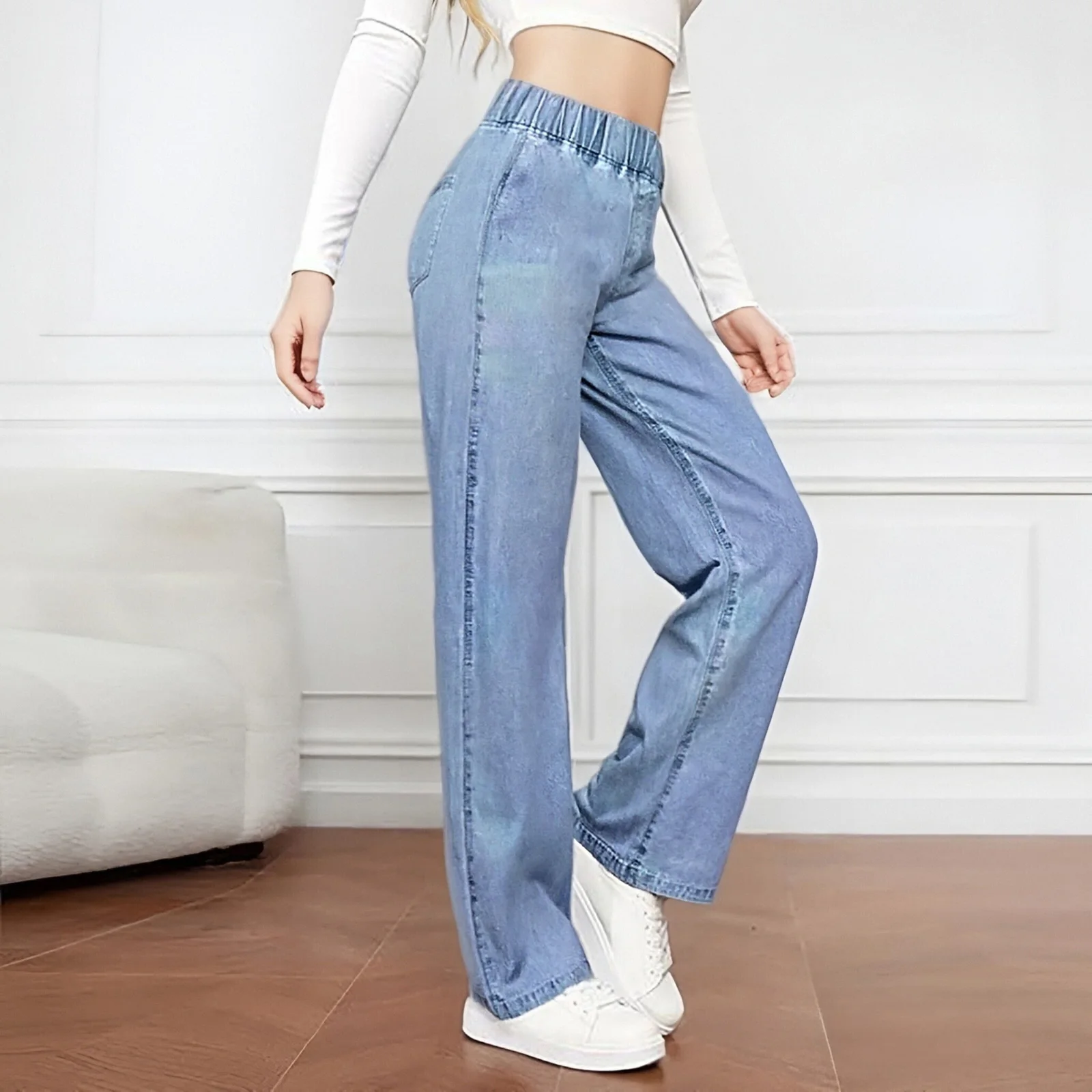 Women‘s High Waist Jeans Slim Straight Leg Denim Pants Classic Tummy Control Stretch Jeans for Women Clothes Daily Wear