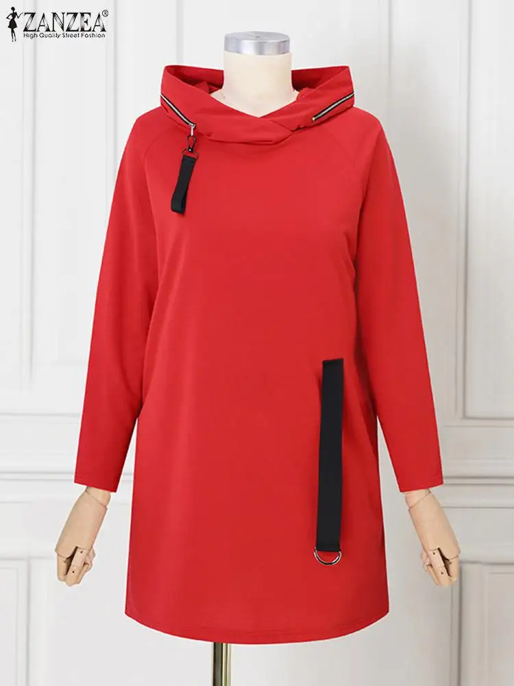 ZANZEA Casual Solid Outwear Thin Pullover Jumper Women Long Sleeve Hoodie Sweatshirt 2024 Fashion Vintage Zipper Winter Oversize