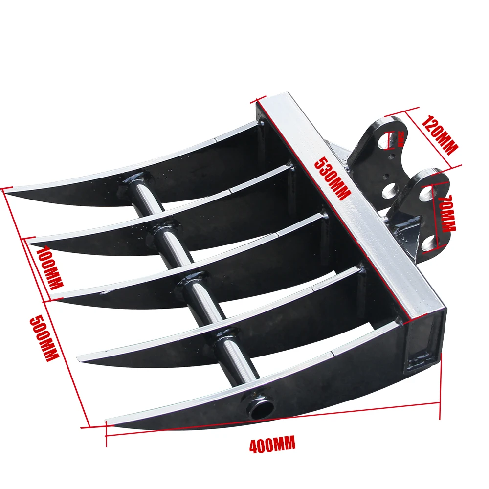 Mini Excavator Attachment Rake, Metal Material, Hole Diameter: 25MM/0.98in, Suitable for 1 - Ton Mini Excavators
