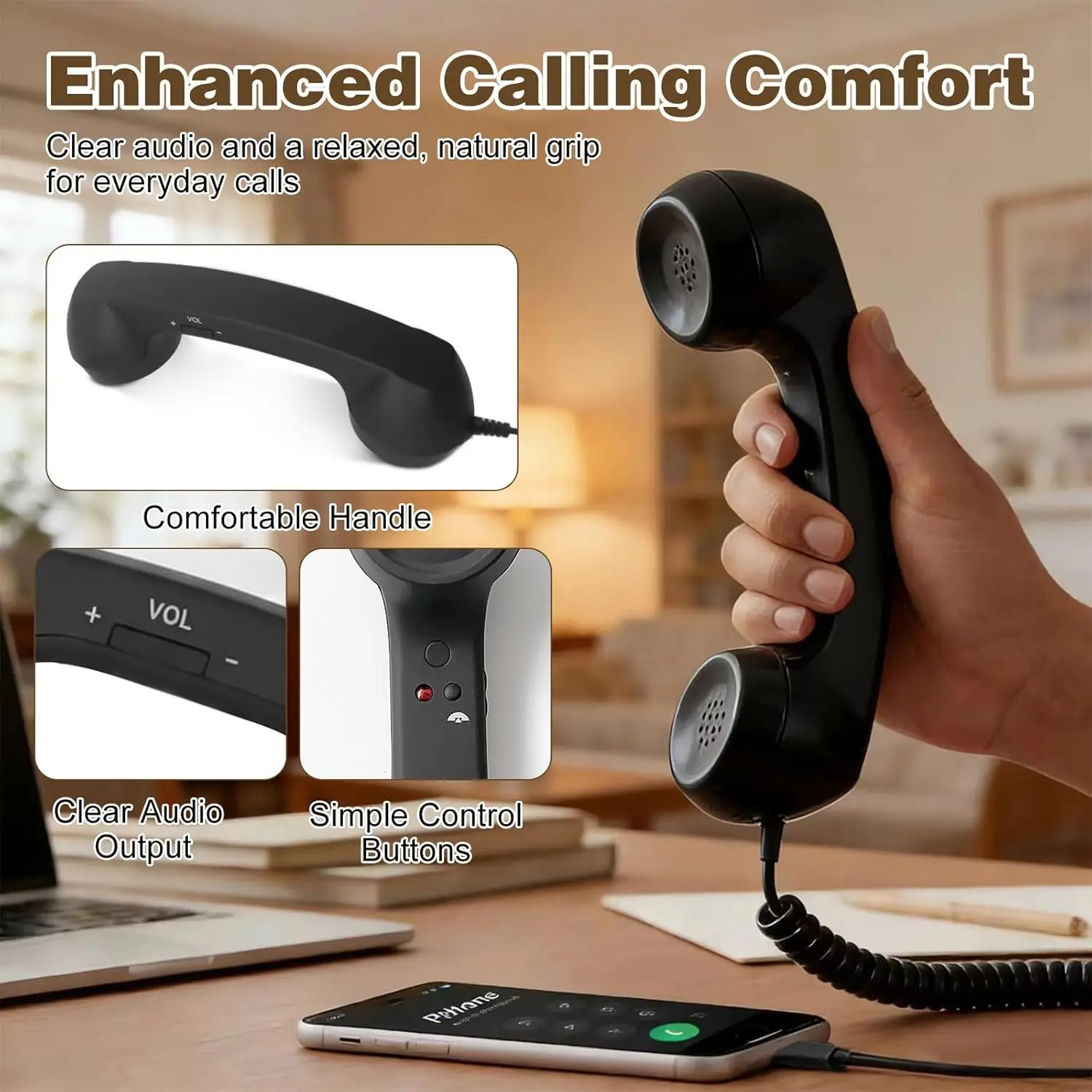Retro Handset for Mobile Phones Classic Wired Phone Handset with Type-C Connector Vintage Landline for iPhone Android Smartphone view 4