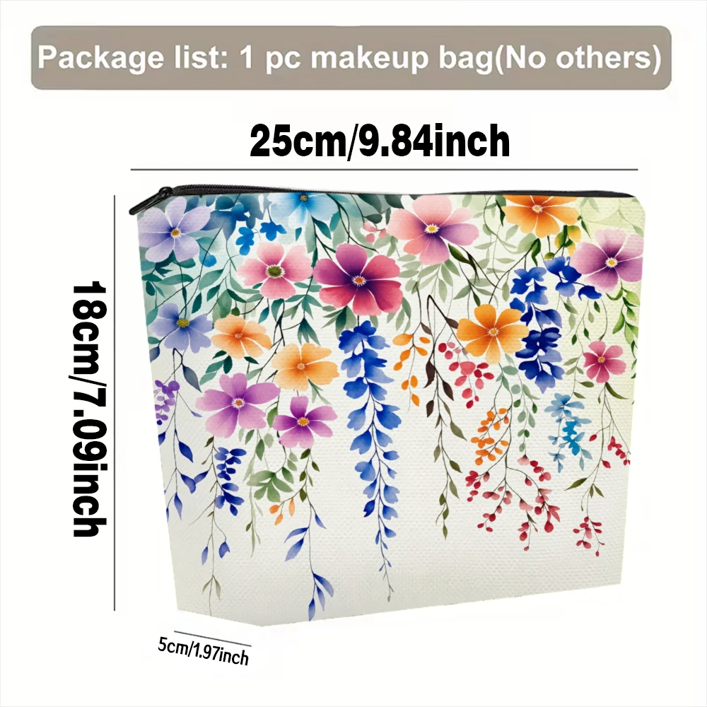 Floral Watercolor Hanging Blooms Pattern Makeup Bags for Girls Cosmetic Pouch Toiletry Bag Pencil Case Travel Storage