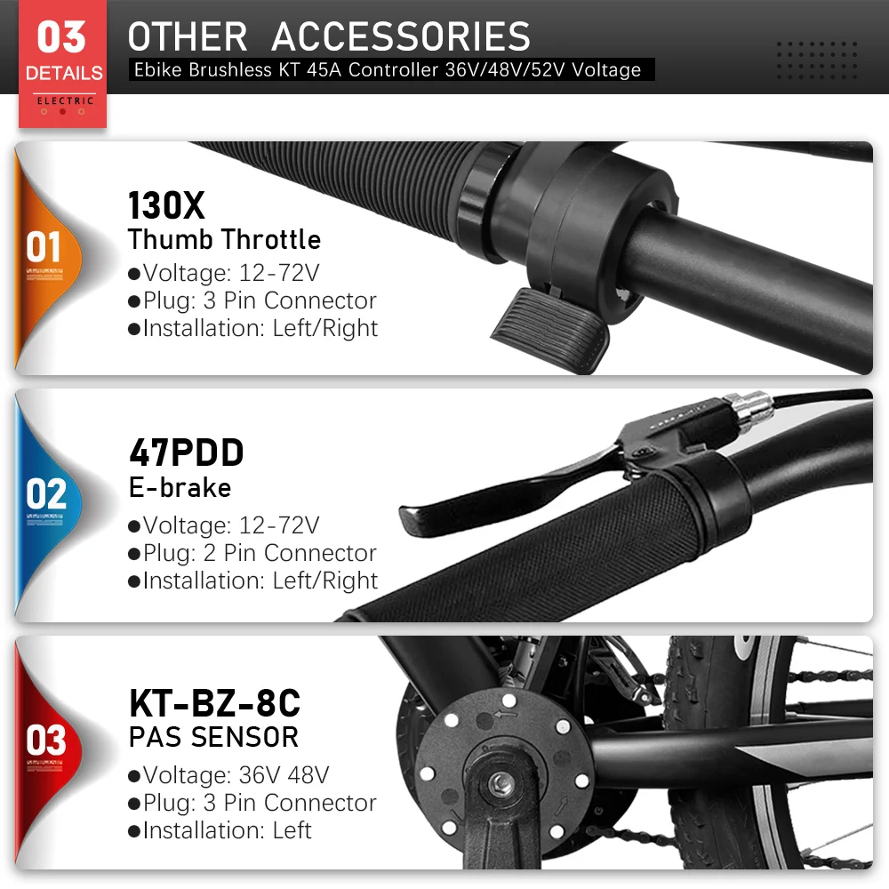 36 فولت 48 فولت 52 فولت 2000 واط 45A KT موجة جيبية فرش السيارات تحكم LCD3 عرض PAS عدة ل دراجة سكوتر كهربائية E-الدراجة إصلاح #4