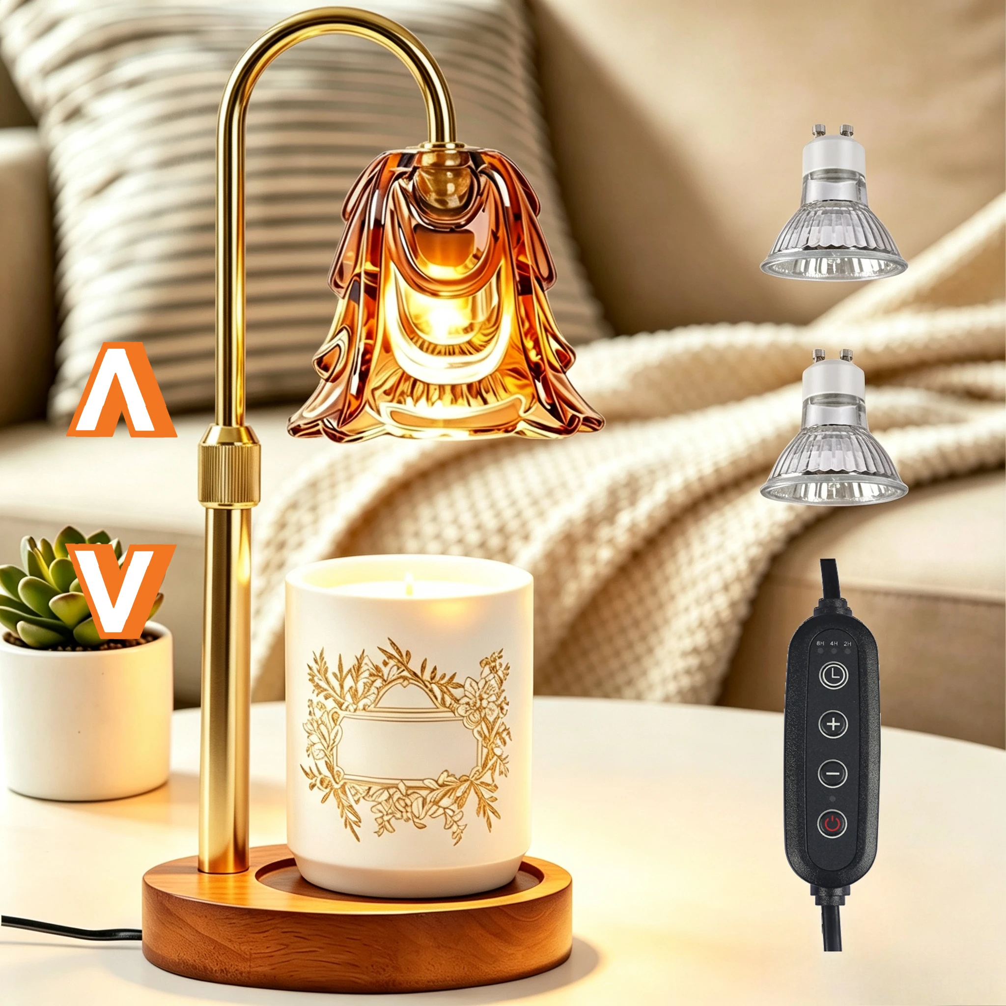 Gold Candle Warmer Lamp with Timer & Dimmer Adjustable Height Elegant Flower Vintage for Home Table Lamp Bedroom Ofice Birthday