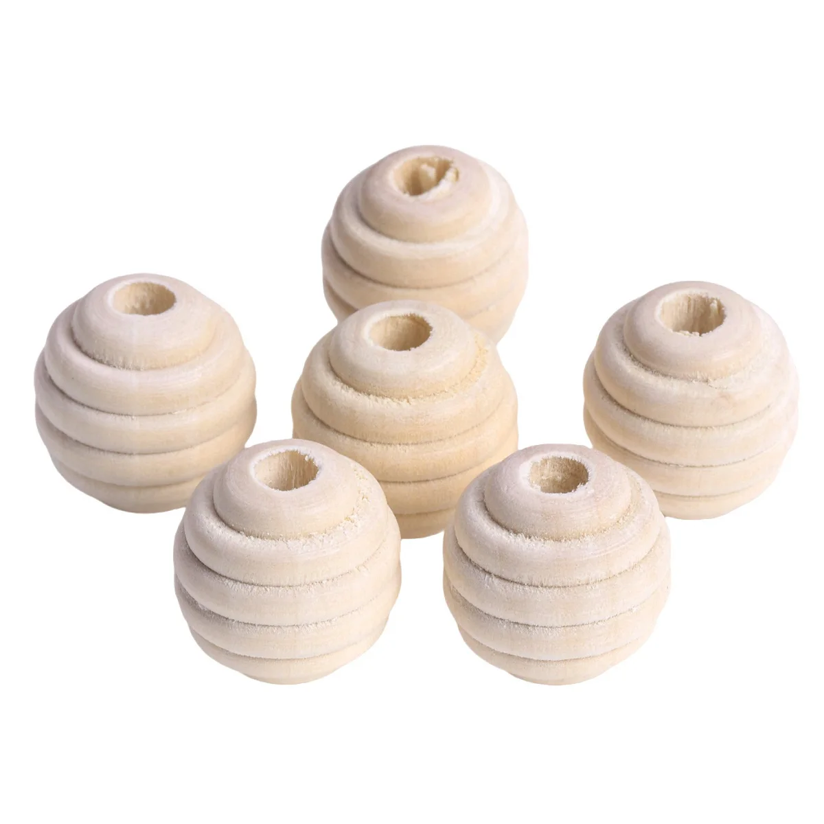 5pcs 20mm Hornet Nest Shape Round Natural Wood Loose Beads For Handcraft DIY Jewelry Making