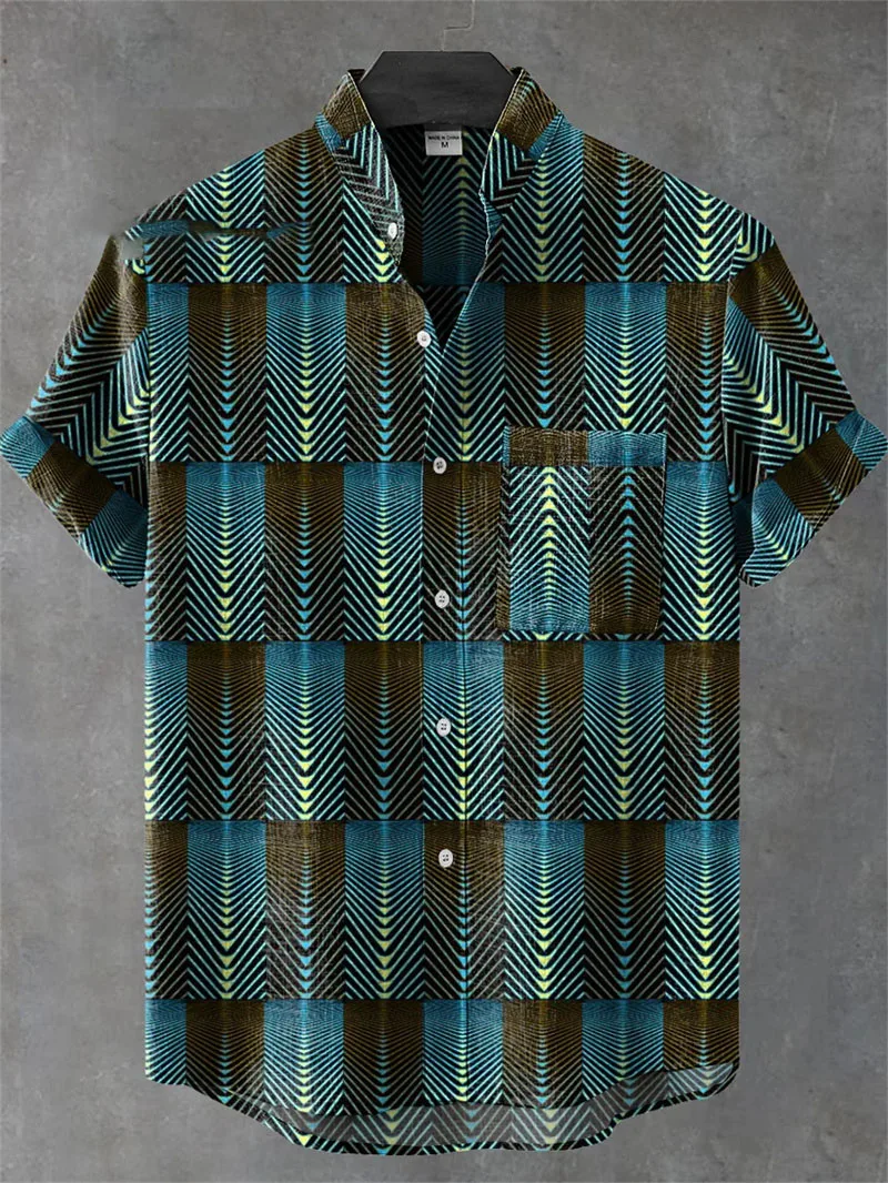 New Men's Linen Short Sleeved Shirt with Floral Cherry Blossom Art and Casual Short Sleeved Shirt Printed