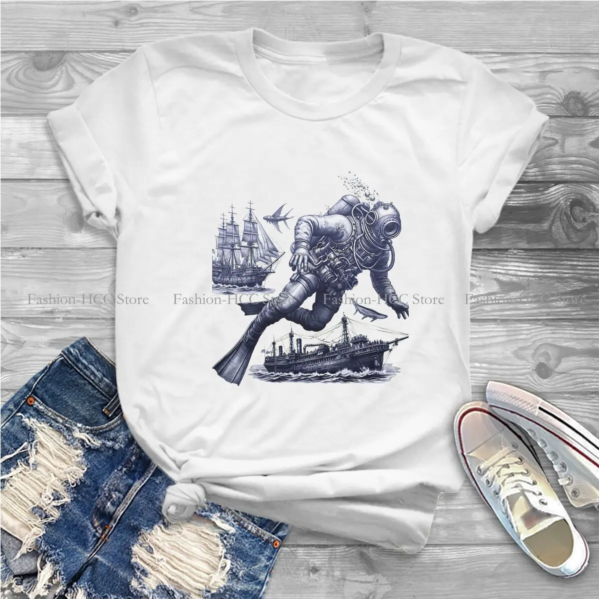 Ancient Explorer Hip Hop Polyester TShirt Dive Diving Style Tops Leisure T Shirt Female