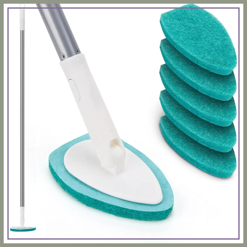 

Shower Scrubber with Long Handle, 47'' Bathtub Scrub Brush, Bathroom Tub and Tile Cleaning Tool with 6 Refill Pads