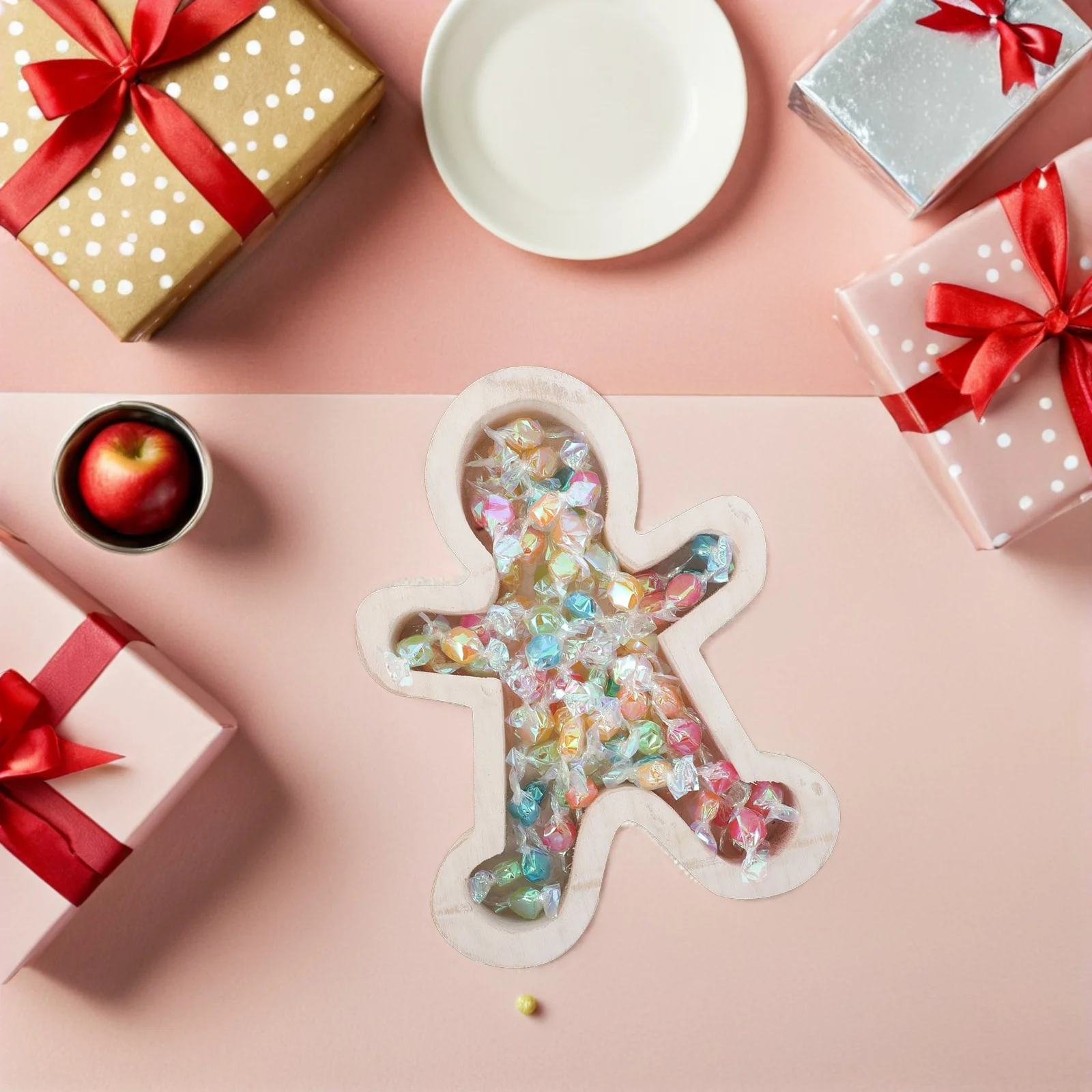 Wooden Gingerbread Man Food Serving Tray Holiday Party Snack Dessert Platter Christmas Tableware Decor Gingerbread Platter