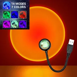 USB Smart Sunset Lamp 7 Colors Atmosphere Lights for Photography Portable Projector Light Rechargeable LED Multifunctional Lamps