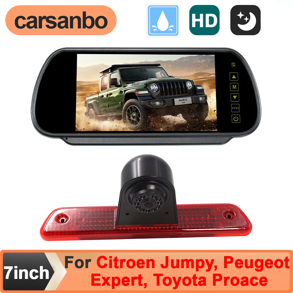 Carsanbo 170 Degree Car Rear View Camera Brake Light 7 Inch Monitor for Citroen Jumpy, Peugeot Expert, Toyota Proace 2007-2016