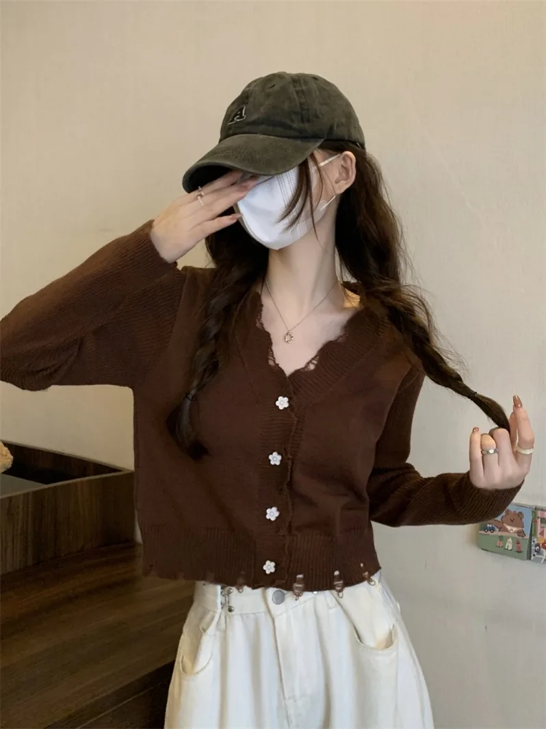 

Early Autumn V-Ne Coffee Knitted Base irt Women's Amber Glow Sle ort Size Small Beautiful Mermaid Top Korean Sle Lo...