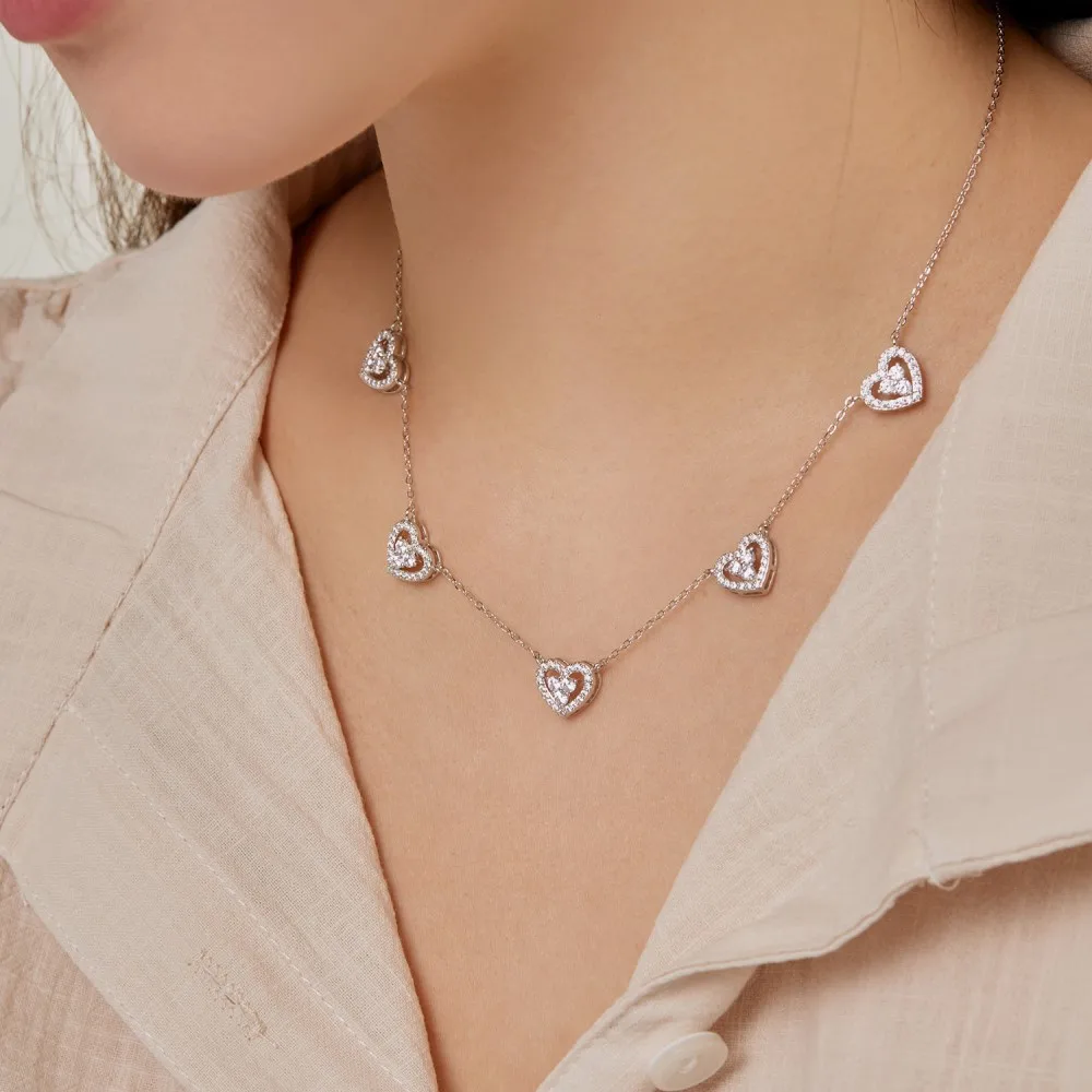 Butterflykiss S925 Sterling Silver 5 Hearts Necklace Shine Full Moissanite Bracelet Jewelry Gift For Women Valentine Anniversary