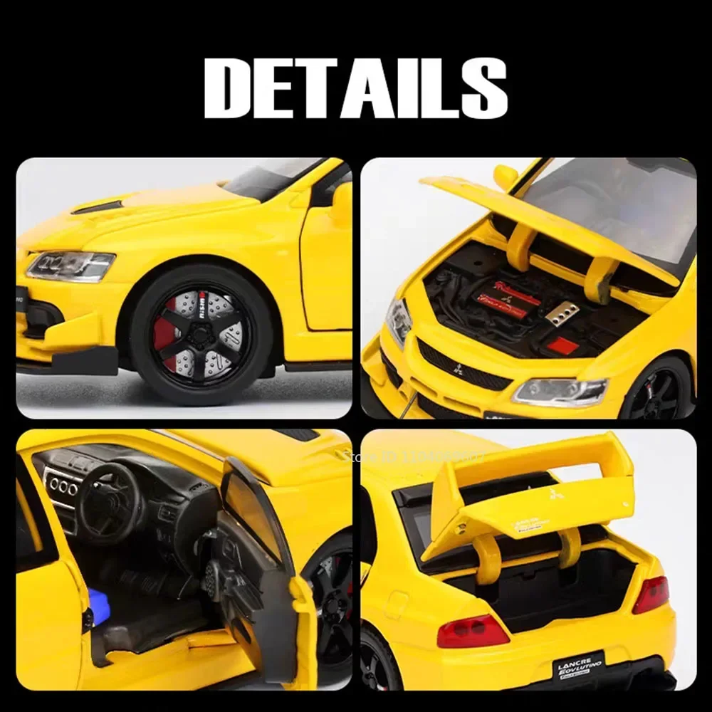Modèle de jouet Mitsubishi Lancer Evolution IX, voitures de sport en alliage moulé sous pression, traction arrière, 6 portes ouvertes, lumière sonore, supercar, cadeaux pour enfants, 1:32