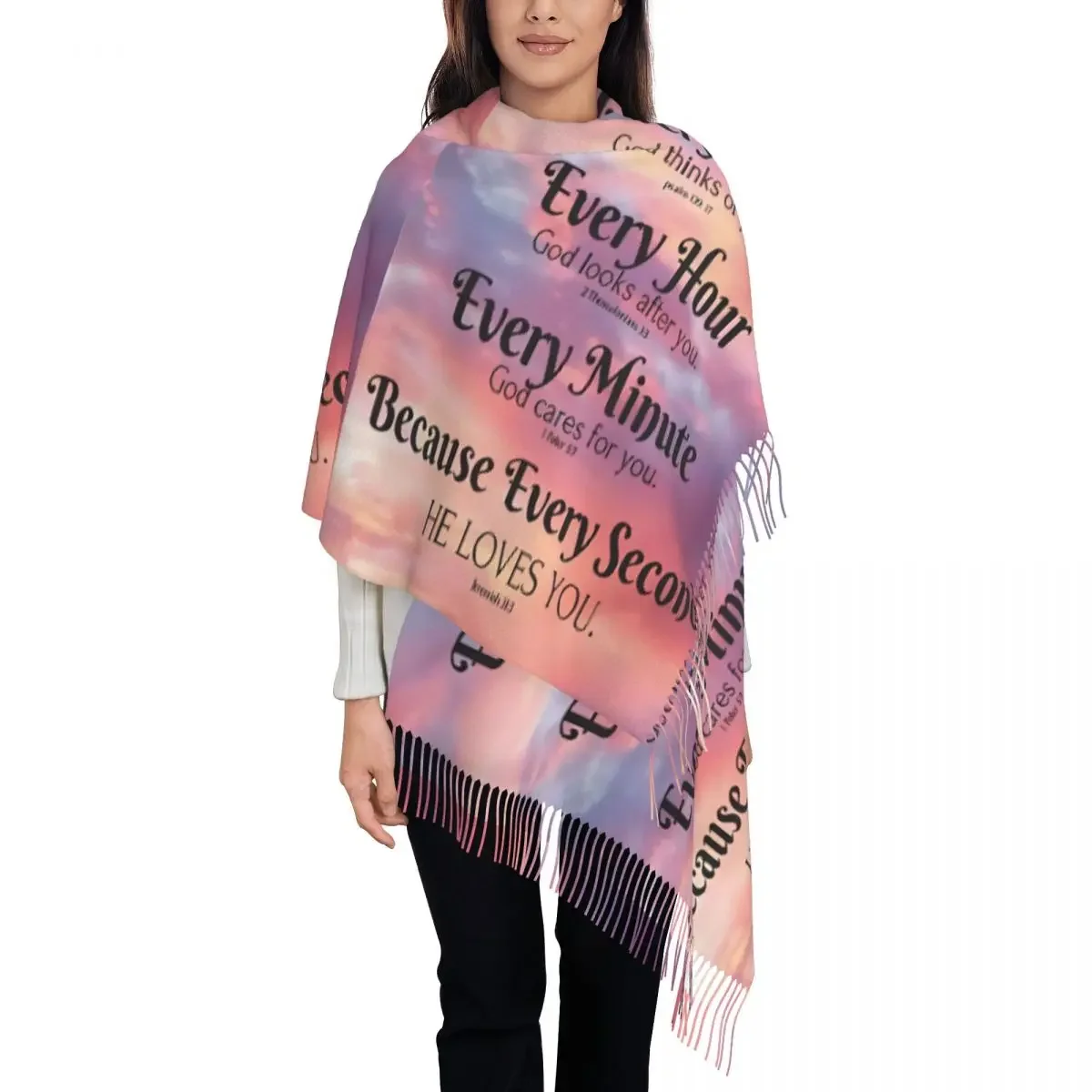 Warm Scarf Autumn Bible Verse Shawls and Wrap Letter Doodle Graphic Bandana Unisex Popular Scarves Wraps