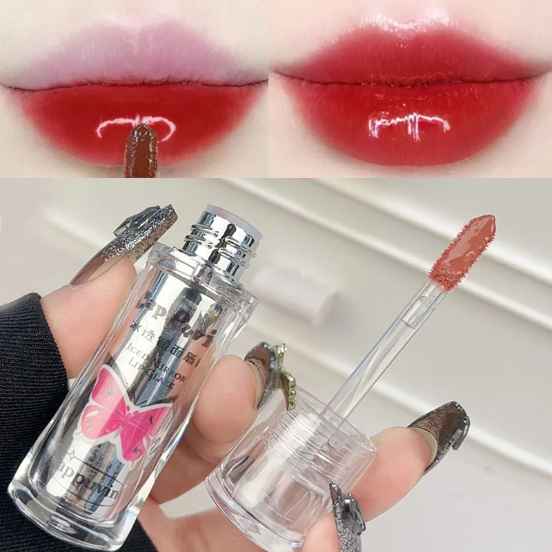 Waterproof Mirror Lip Glaze Korean Makeup Lip Gloss Sexy Tea Red Jelly Liquid Lipstick Lasting Moisturizing Natural Lip Cosmetic