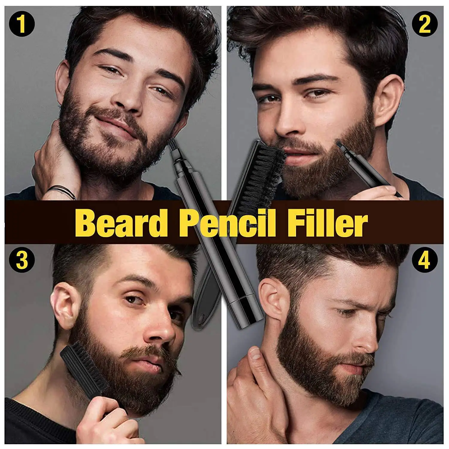 Kit de stylo de remplissage de barbe, crayon de barbier, étanche, longue durée, moustache masculine naturelle, réparation de forme, outil de coiffage (noir)
