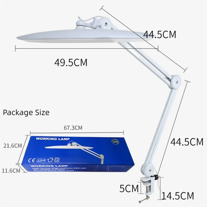 Lámpara de escritorio LED de 24W con almeja, luz de ordenador regulable de 19 pulgadas, luz de escritorio ajustable para el hogar, la oficina, manualidades, clavos y pasatiempos