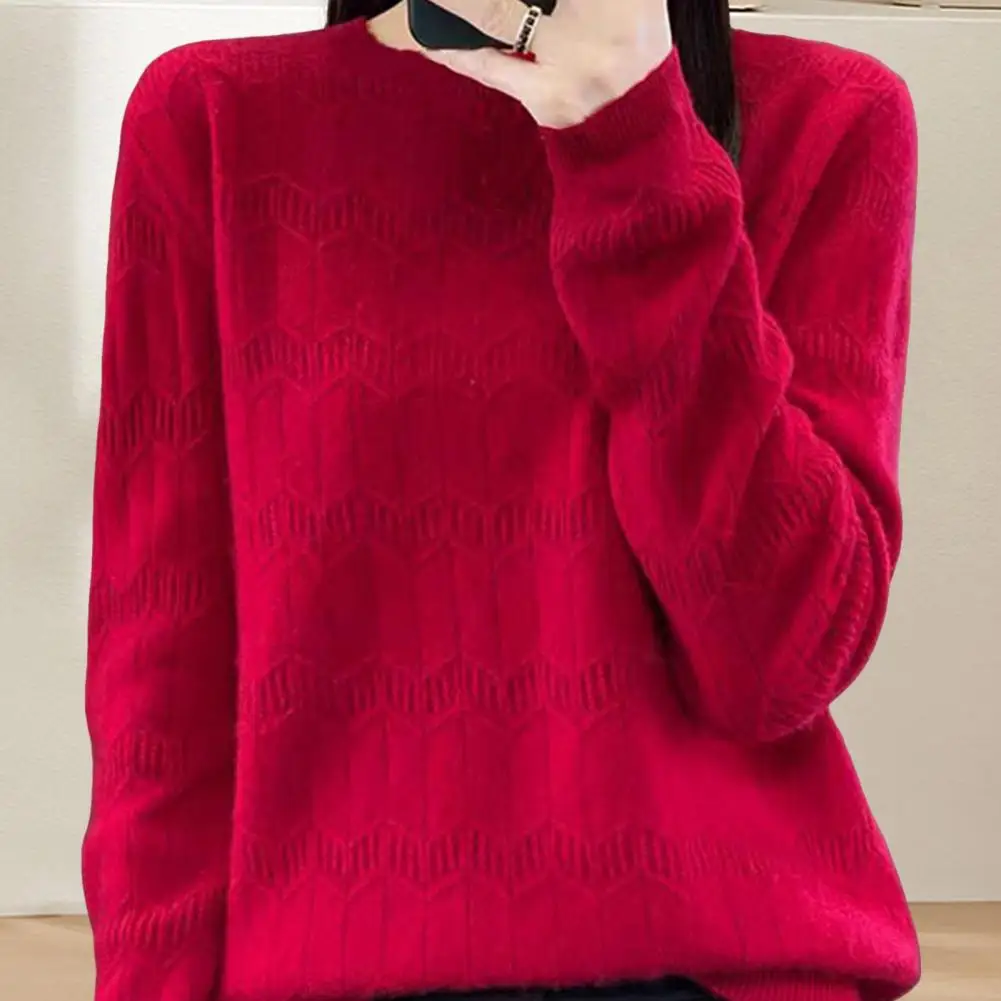 

Breathable Women Top Stylish Women's Round Neck Sweater with Unique Pattern Long Sleeve Knit Top for Regular Fit Breathable