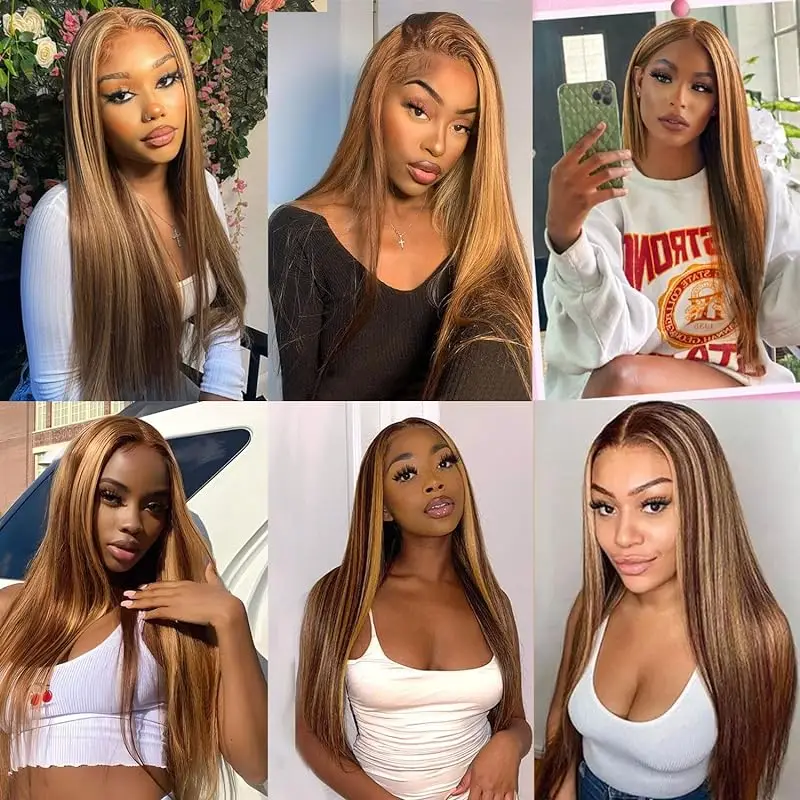 Honey Golden Hair-Mèches de cheveux lisses et brillants, 4x4, attachées sans bancs, adaptées aux femmes noires, # P4/27, 3 lots