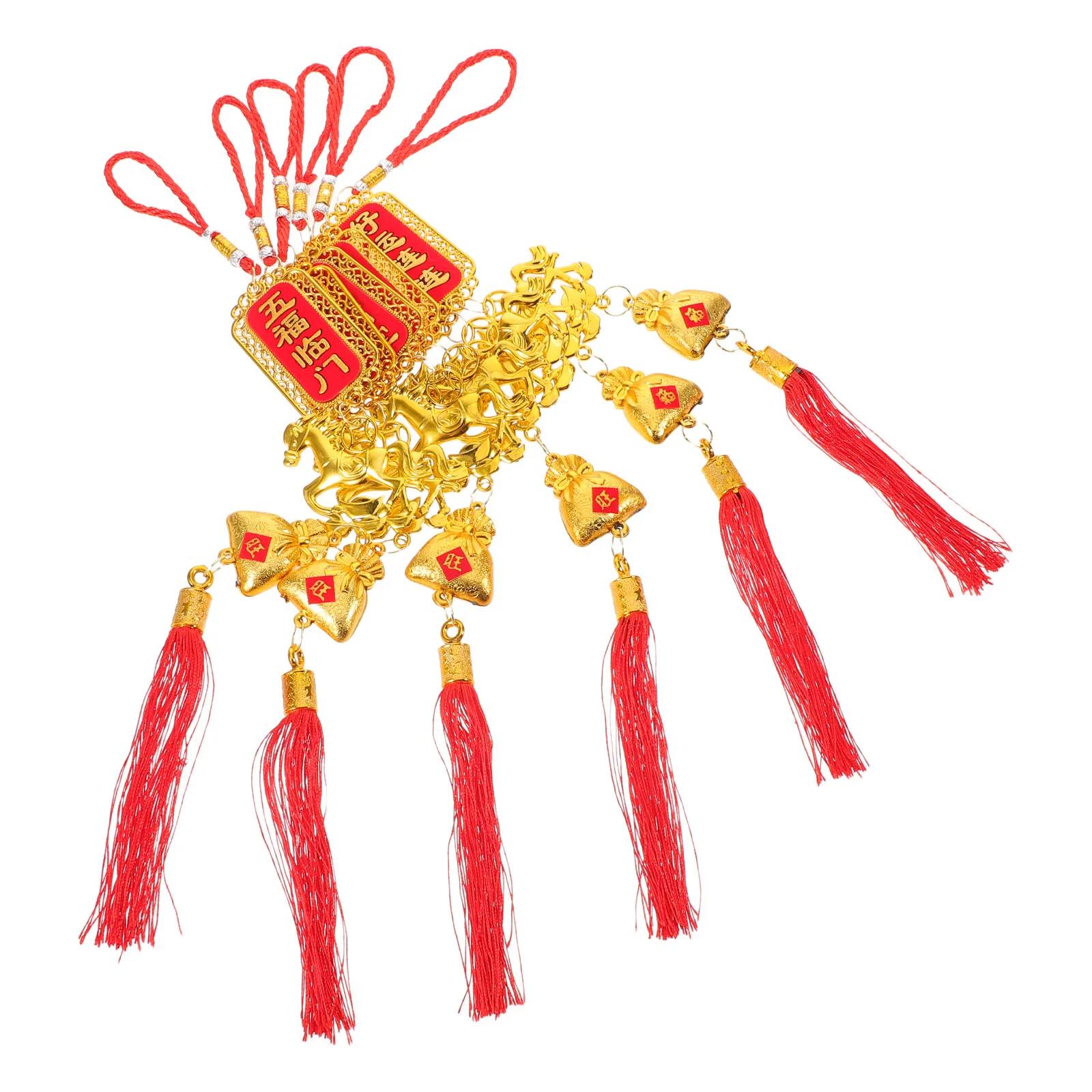6pcs 2026 Horse Year Pendant Red Tassel Hanging Decor For Lunar New Year Money Tree Bonsai Chinese Zodiac Ornament Festival Luck