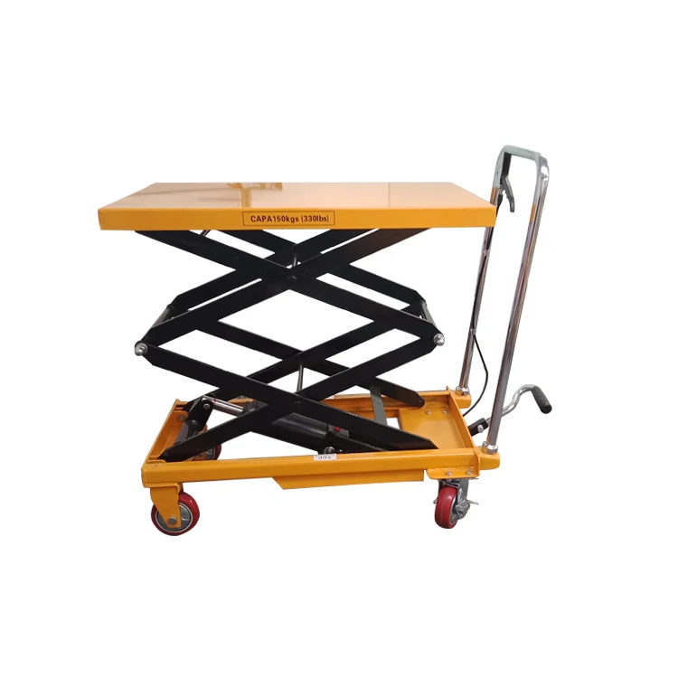 150kg Mobile Scissor Table Equipment Lift Hydraulic Table 700*450*35mm Table Size Manual Mechanical 1260MM 100 302 50