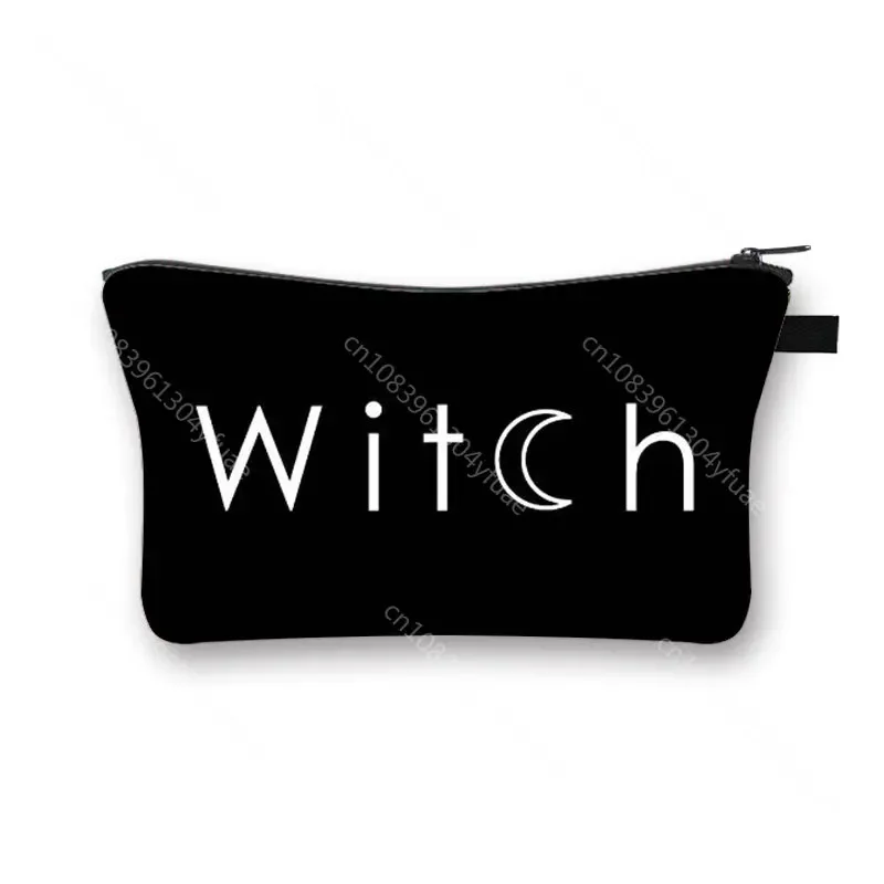 Witchy Woman Cosmetic Case with Moon Star Makeup Bag Magical Hat Furnace Moon Cat Storage Organizer Witchcraft Cosmetic Bags