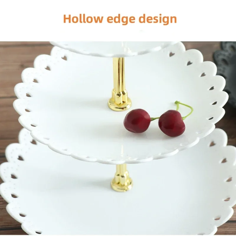 JUSTINLAU Petal Plastic Fruit Tray Three-layer Dessert Rack Dried Fruit Storage Tray Home Multi-layer Fruit Dessert Cake Stand