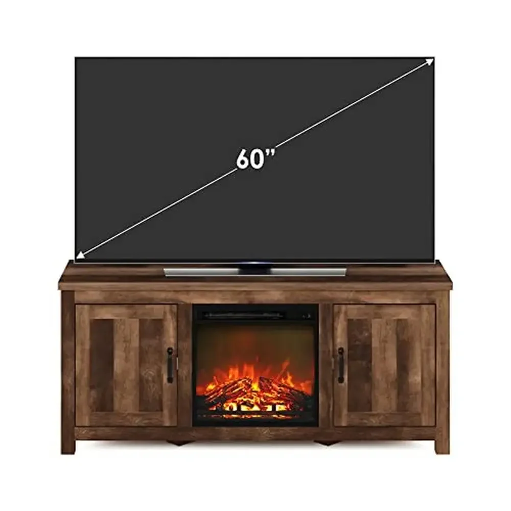 Farmhouse TV Stand with Fireplace Insert Storage Cabinet 60