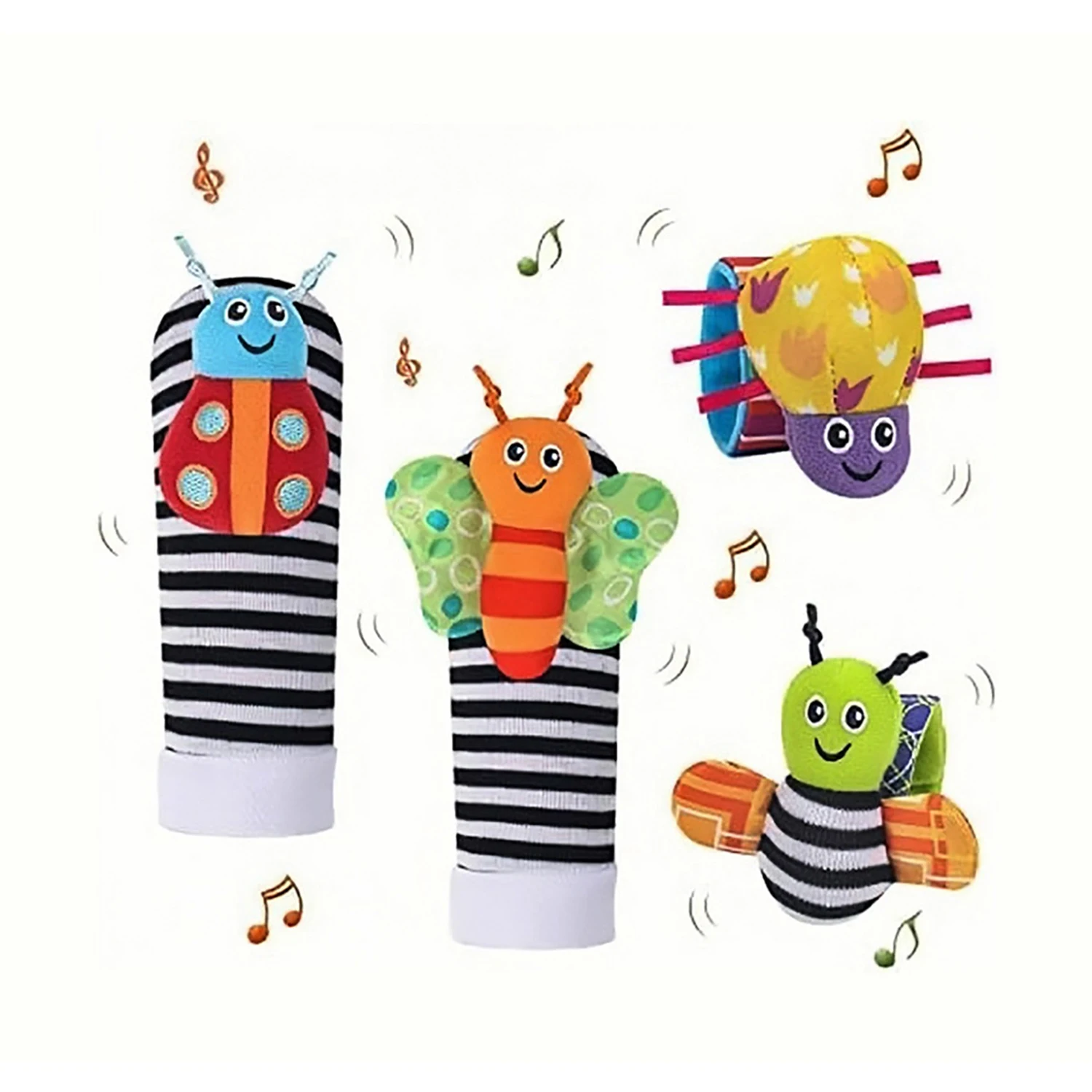 Bebê Relógios com Pulseiras Meias e Meias, Sinos Tocando, Educação Infantil Puzzle, 4pcs