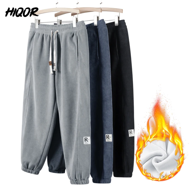 

HIQOR Warm Fleece Casual Pants Winter Fashion Thicken Trouser for Men Loose Joggers Sweatpants Y2k Fleeced Clothing Man Pants