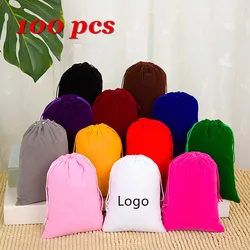 100 pz/lotto Sacchetti di Velluto Con Coulisse Sacchetti di Gioielli 5x7 7x9 8x10 10x12 cm Sacchetto di Imballaggio Regalo Festa di Nozze Stampa Logo Personalizzato