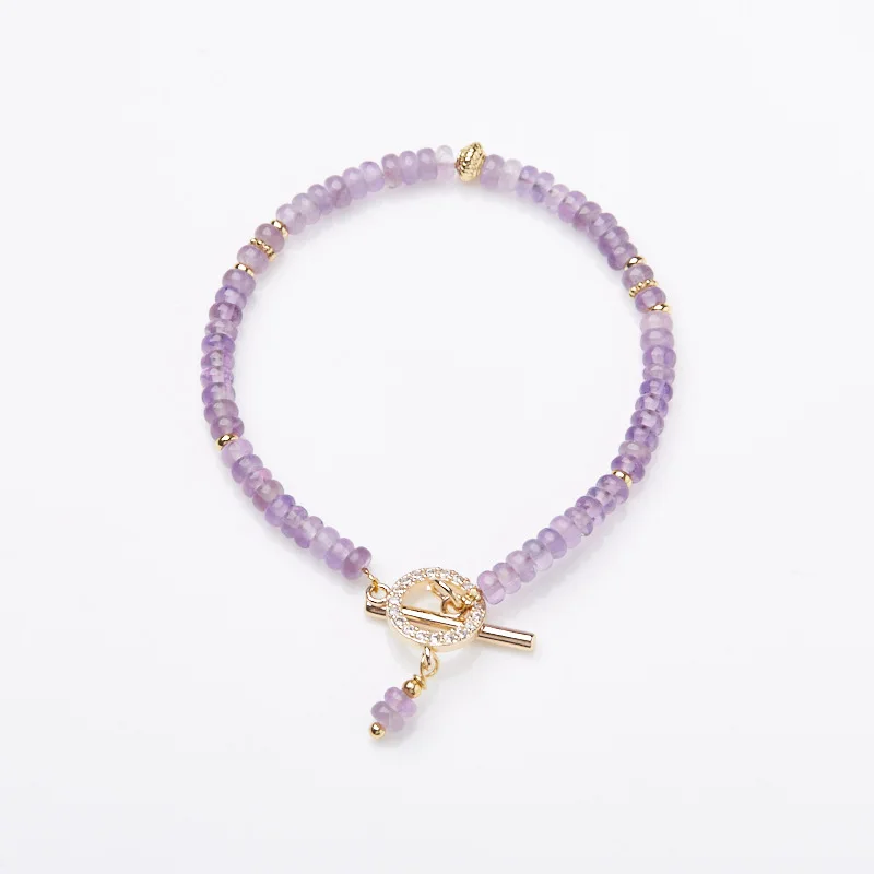 Natural Amethyst Bracelet for Women Nine Purple Li Fire Bead Crystal Bracelet with OT Buckle for Daily Wear Parties Gifts