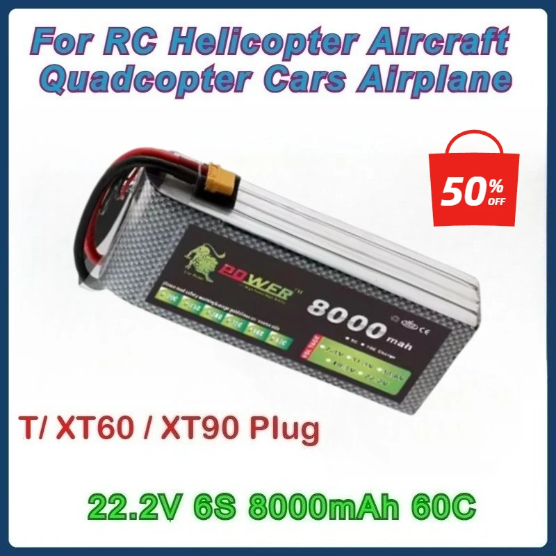 

8000mAh 6S Lipo Battery 60C 22.2V For RC Helicopter Aircraft Quadcopter Cars Airplane 22.2V Battery With T XT60 XT90 Plug