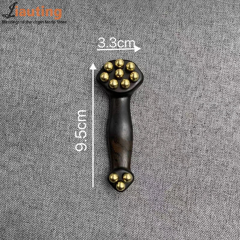 

Двусторонний инструмент для подтяжки фасции для лица с 11 латунными золотыми бусинами, сандаловым деревом, щек, глаза, красота, массаж, Гуа Ша, палочка, расслабление