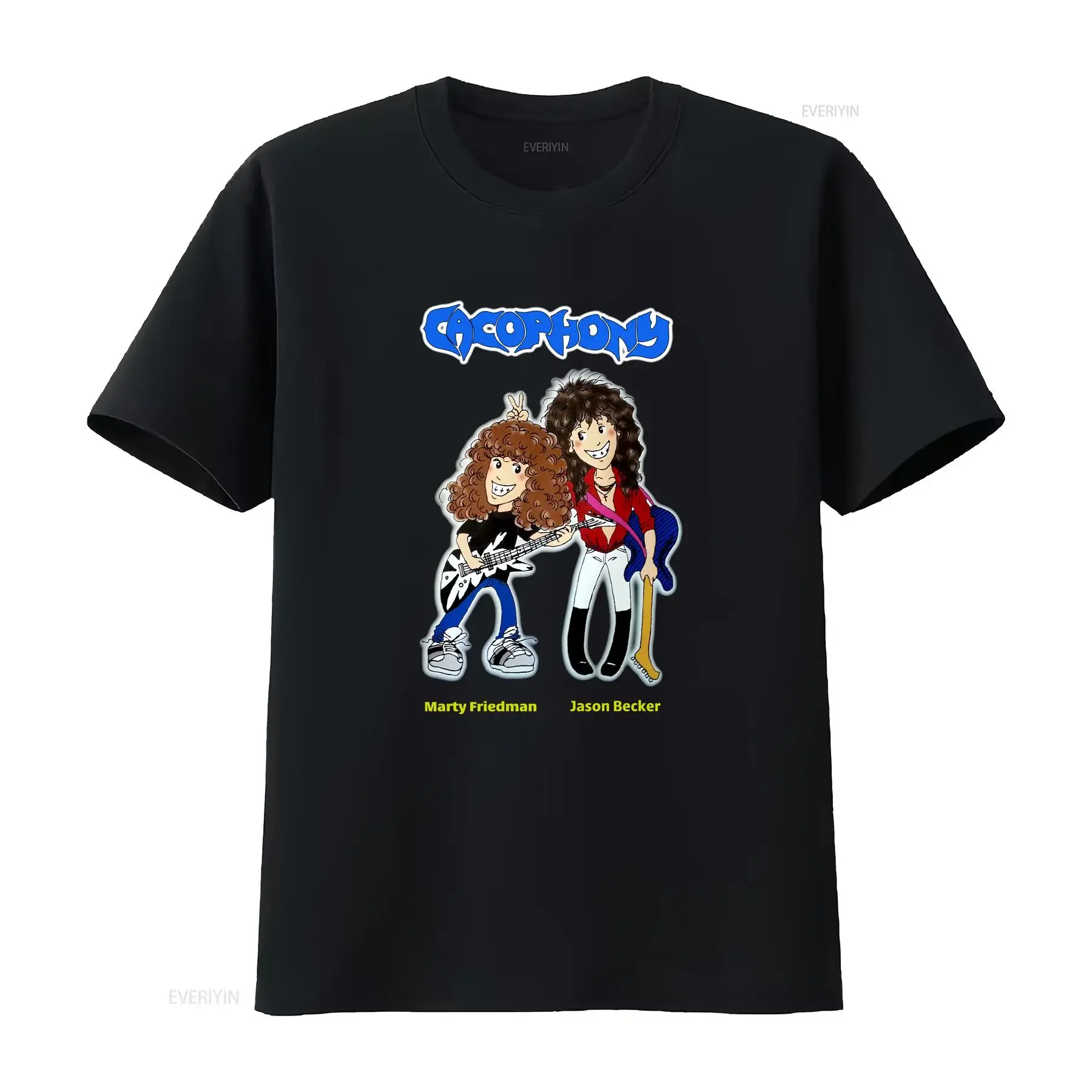 CACOPHONY MARTY FRIEDMAN JASON BECKER NOVA CAMISETA PRETA vintage lavada ligeiramente esticada homme Top para uso diário