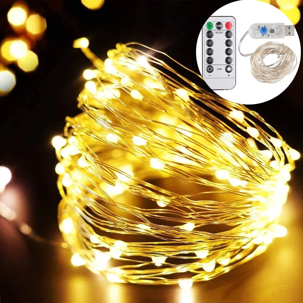 Đèn LED Giáng Sinh Garland 20M Dây Đồng Twinkle Cổ Dây Đèn USB Hoạt Động Chống Thấm Nước Cho Bữa Tiệc Gia Đình Trang Trí Lễ Cưới