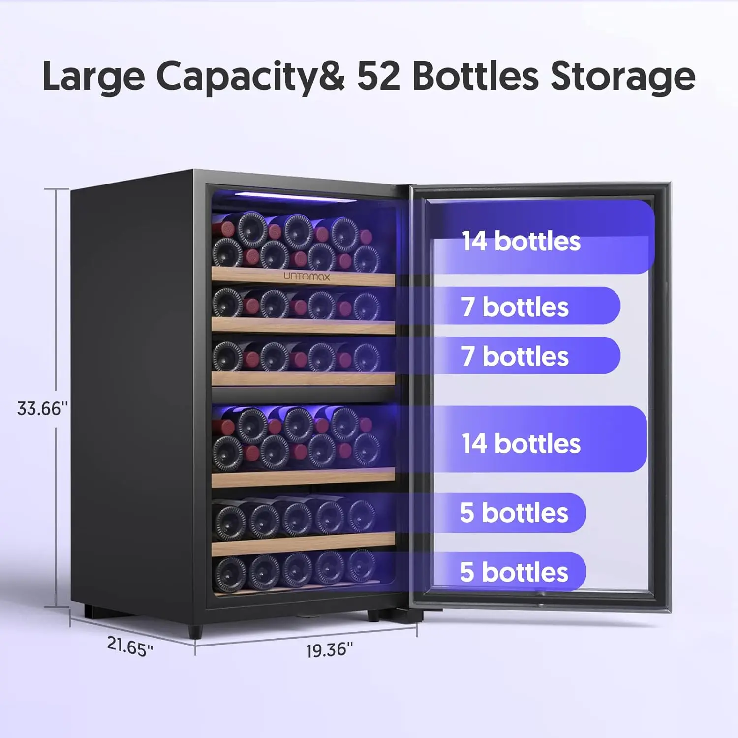 Wine Fridge Dual Zone 52 Bottles (Bordeaux 750ml),Wine Cooler Refrigerator Freestanding w/Lock,41F-68F Digital Temperature Contr