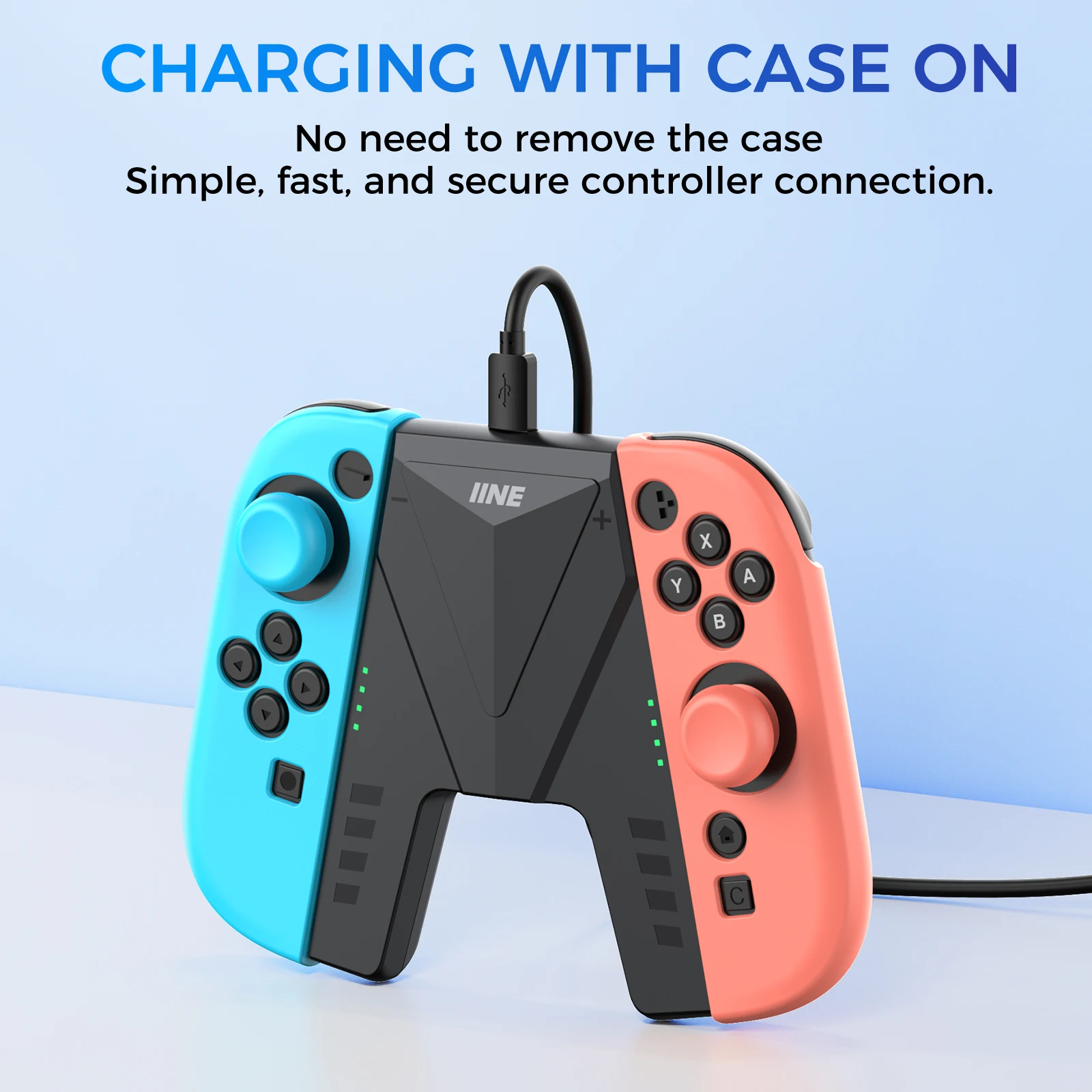 IINE Ergonomics Charging Grip for Switch 2/NS2/Switch2, Play and charg, indicator Light, Overcharge protection, Case-Friendly 4