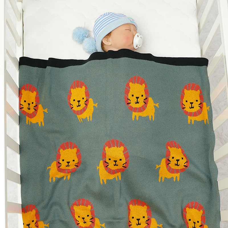 Baby Blanket 100*80CM Cotton Infant Kid Stroller Swaddling Super Soft Knitted Newborn Girl Boy Bed Plaid Quilt Cute Cartoon Lion