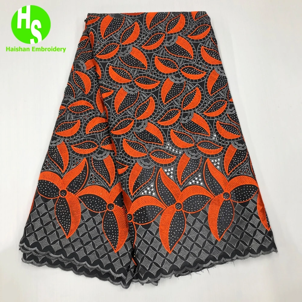 Hot sale 5 Yards High Quality African Swiss Voile Lace with Stones for Wedding 100% Cotton Fabric Nigeria Sewing Wedding Dresses