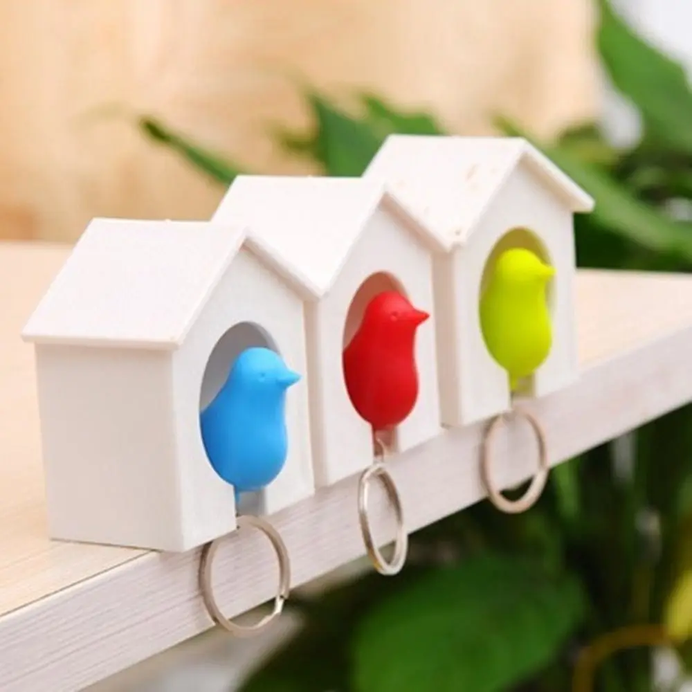 Likable Plastic Sparrow Key Holder Birdhouse Shape Decorative Sparrow House Keychain Wall Mounted Bird Whistle Key Hanger Home