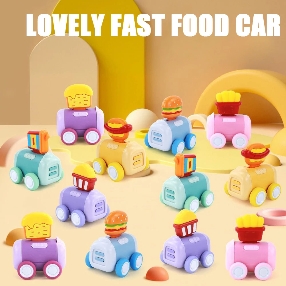 6 Styles Gourmet Cartoon Q Version Mini Pull-back Car Fries Burger Swing Inertia Toy Dollhouse Boy Toy Children's Birthday Gift