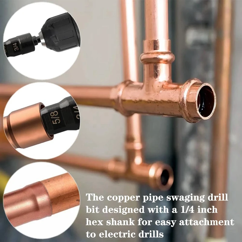 

2PCS Copper Tube Expander, 5 In1 Air Conditioner Copper Pipe Swaging Flaring Drill Bits Repair Tool-A21I