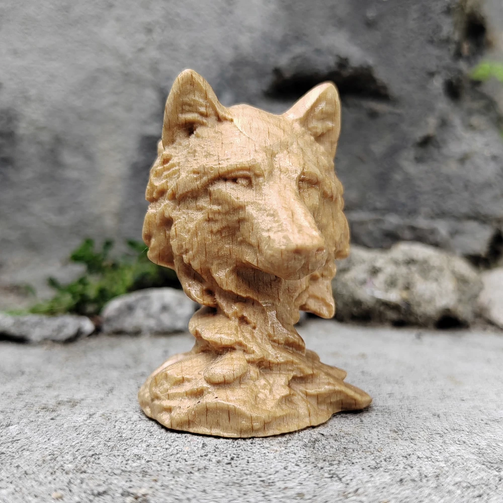 1.8 Inch Hand-Carved Wooden Wolf Figurine Ornament, Ethnic Style, Modern Style, Suitable for Desktop Decorations, Halloween Decorations, Party Decorations, Indoor Decorations, Christmas Decorations, Fireplace, Study Room, New Year's Gift
