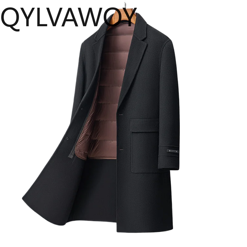 

QYLVAWOY Autumn Winter Coat Men 100% Pure Wool Coat Thicken Mens Jacket Removable Down Liner Coats for Men Clothing Warm 남자 코트