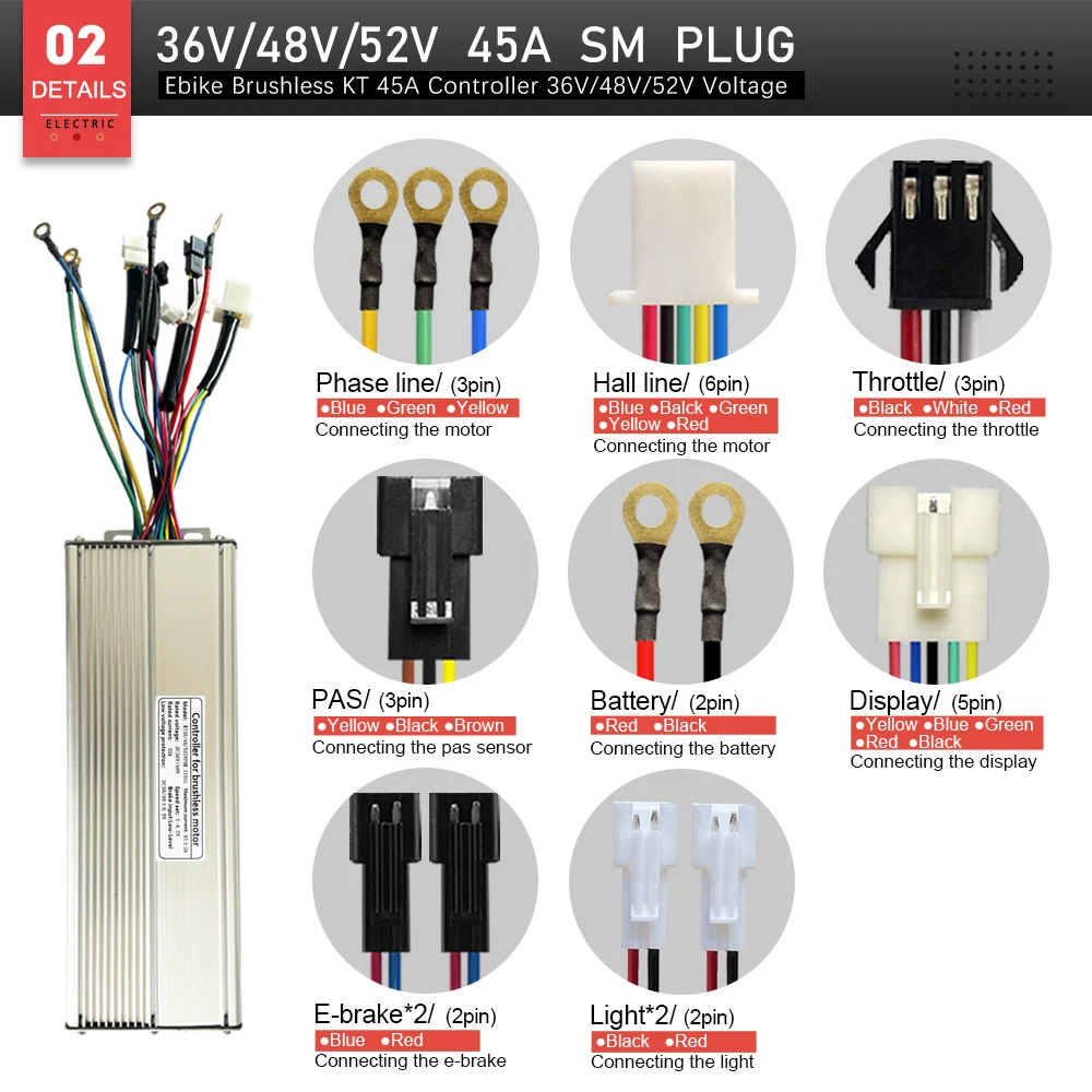 36 فولت 48 فولت 52 فولت 2000 واط 45A KT موجة جيبية فرش السيارات تحكم LCD3 عرض PAS عدة ل دراجة سكوتر كهربائية E-الدراجة إصلاح #2