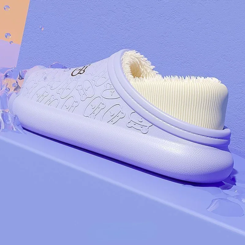 Женские меховые тапочки Xiaomi, водонепроницаемые теплые плюшевые домашние тапочки, Уличная обувь на толстой подошве, Нескользящие однотонные сандалии