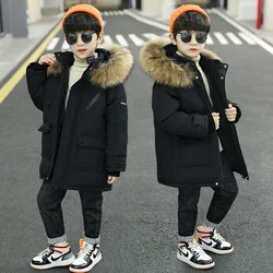 Boys Down Jackets Parkas Winter Children Fur Collar Hoodies Coats Clothes For Teens 3 To 11 Years Kids Thick Warm Outerwear 2024