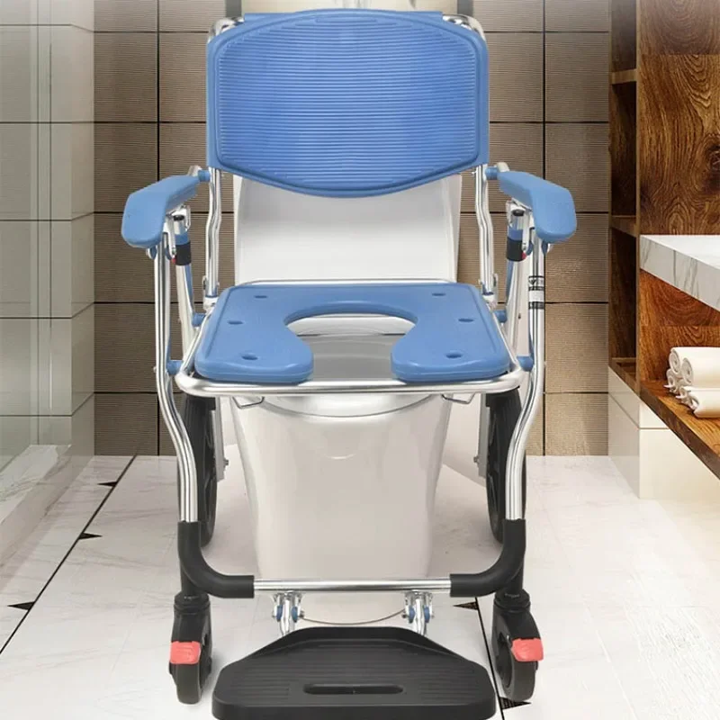 Elderly Toilet Wheel Chair , Multi-functional Aluminum Alloy Wheel Chairs for Disabled, Portable Reinforced Chair Bath Chairs