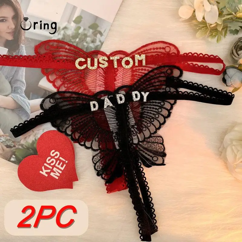 String personnalisé avec nom personnalisé pour femme, tongs avec lettres en cristal, tanga papillon, bikini sexy, bijoux de corps Hotwife, 2 paquets